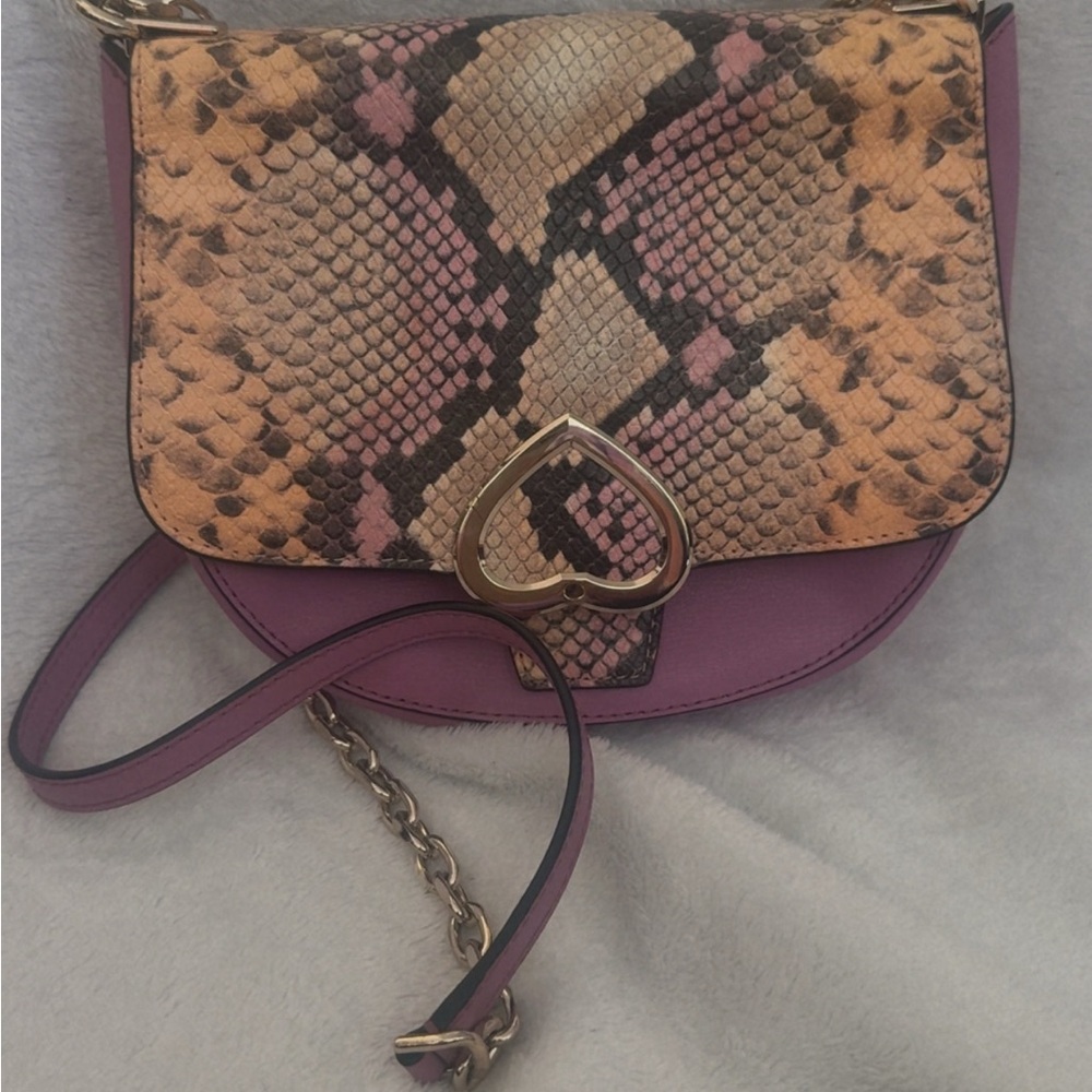 Kate Spade Tan and Purple Crossbody Bag with Snakeskin Flap